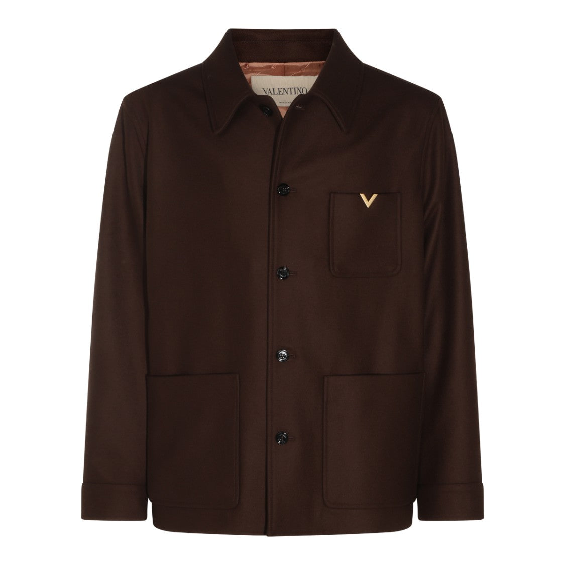 Valentino Brown Virgin Wool Jacket With Vlogo Signature
