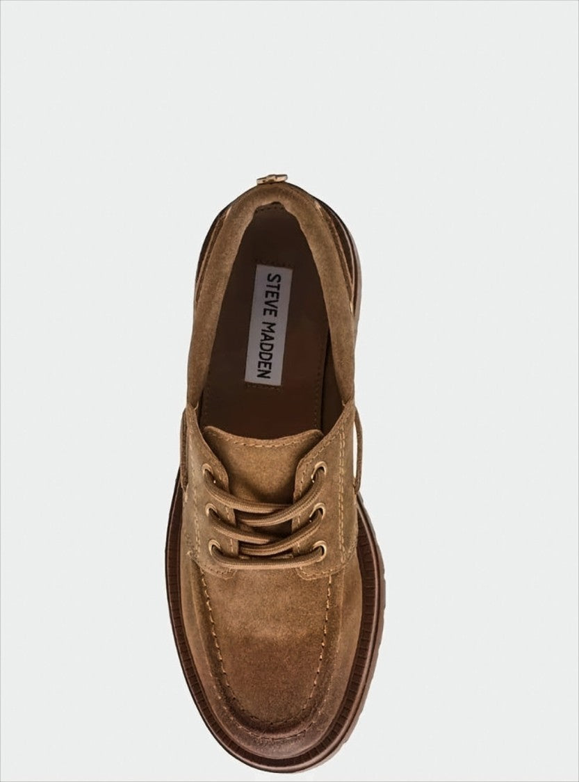 Steve Madden Taupe Suede Loafers With Lace-Up Detailing