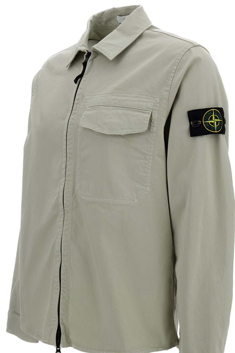 Stone Island Grey Cotton Overshirt With Zip Closure