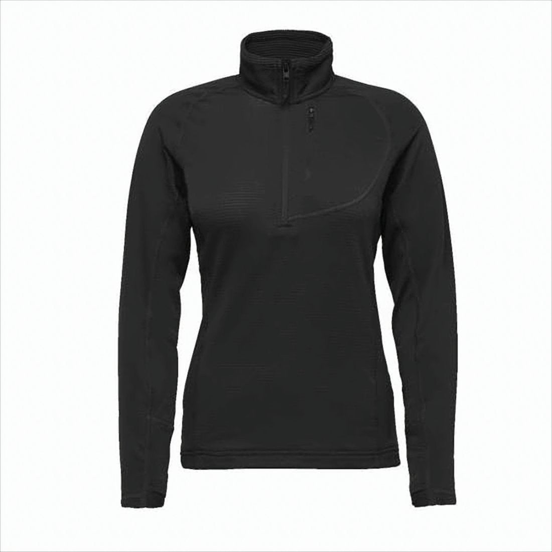 Black Diamond Textured Black Long-Sleeve Top With High Collar And Half-Zip Closure