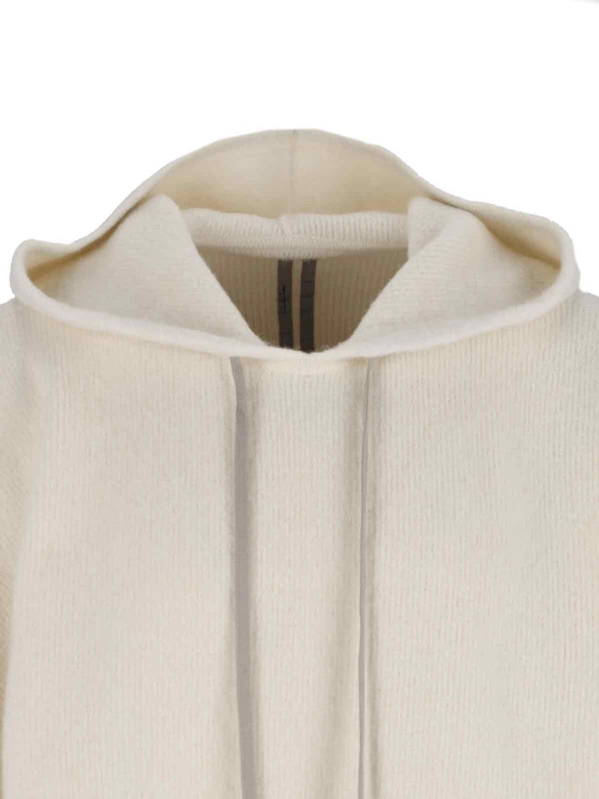 Rick Owens Classic Fit White Sweater With Ribbed Details
