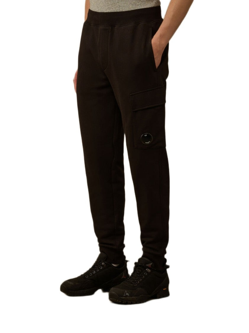 C.P. Company Regular Fit Black Cotton Cargo Pants With Lens Detail