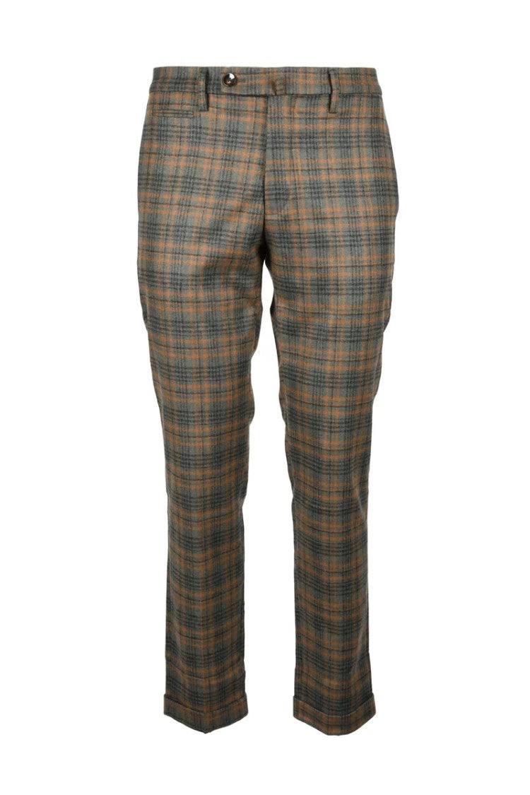 Michael Coal Tailored Plaid Trousers In Wool Blend With Refined Detailing