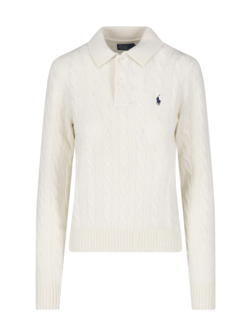 Polo Ralph Lauren Cream Wool-Cashmere Embroidered Logo Polo Shirt