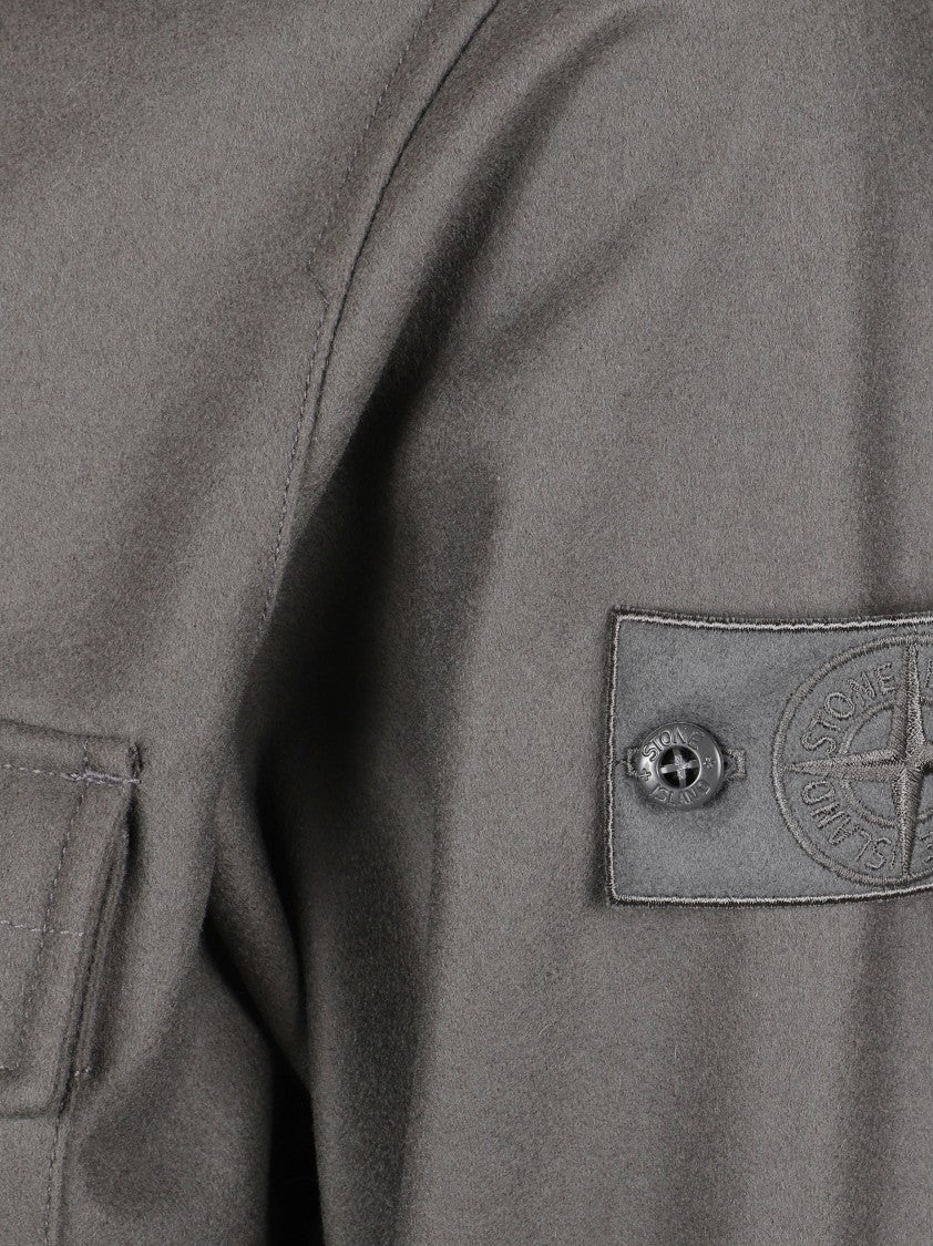 Stone Island Button-Up Grey Shirt Jacket With Classic Collar