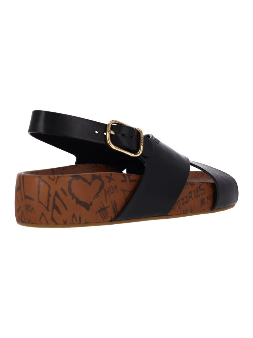 Chloé Artistic Gold-Buckle Adjustable Flat Sandals