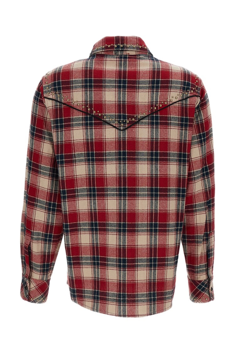 Parosh Multicolor Plaid Studded Cotton Western Shirt