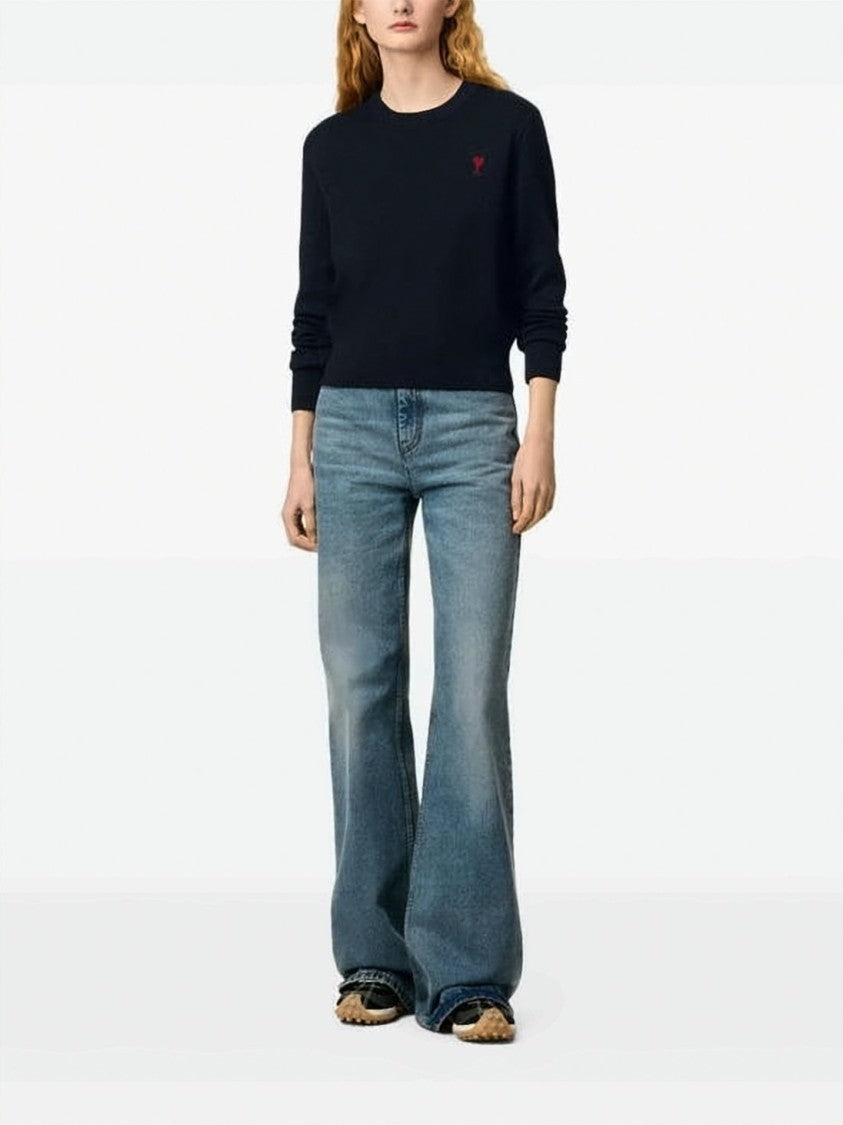 Ami Paris Crewneck Sweater With Embroidered Heart Logo