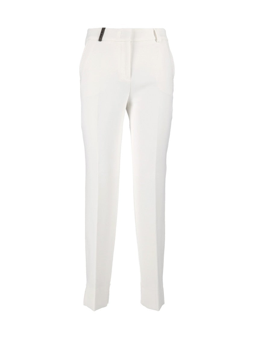 Peserico White Tailored Slim-Fit Ankle Slit Straight-Leg Pants