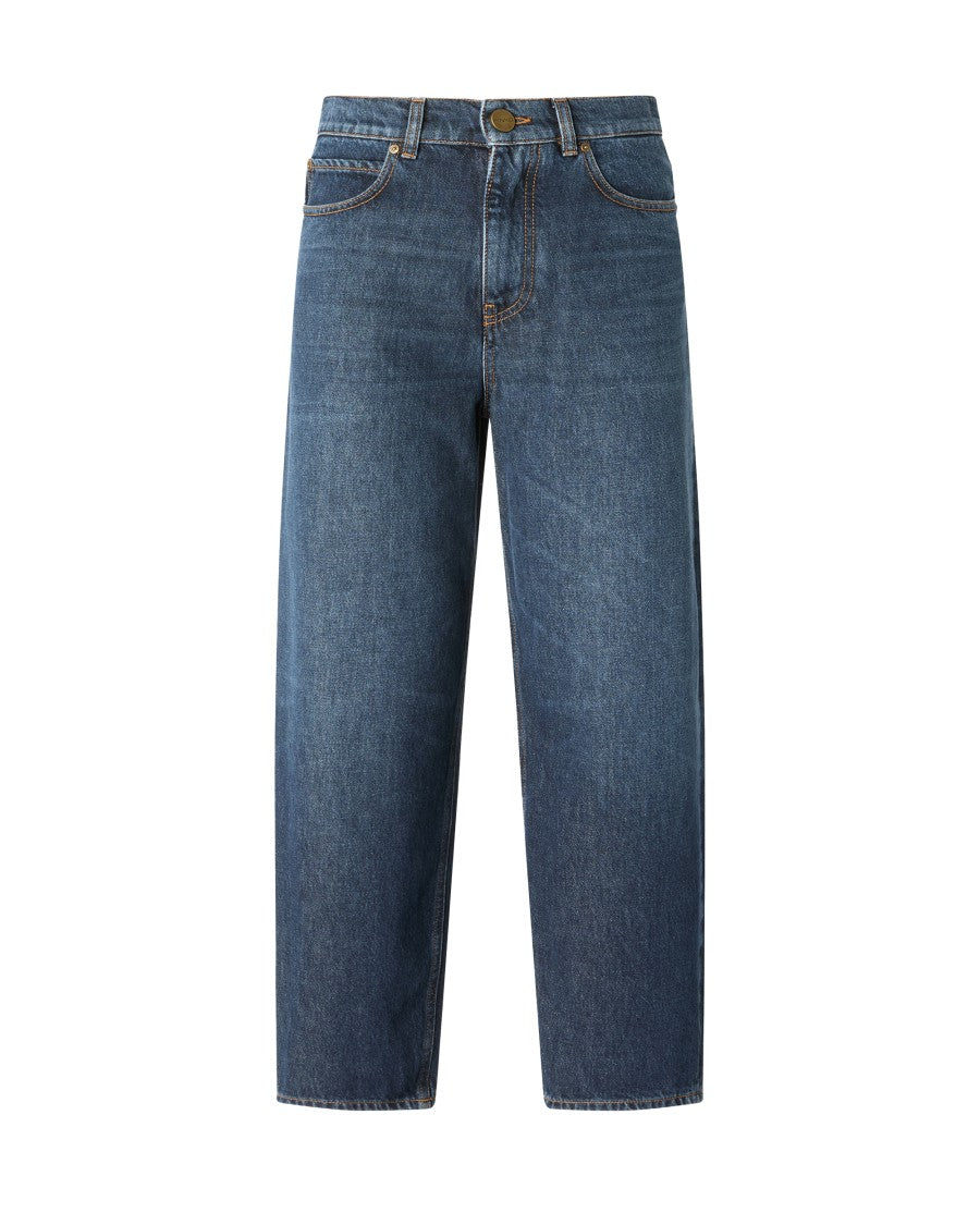 Pinko Balloon-Fit Medium Blue Denim Jeans With Love Birds Detailing