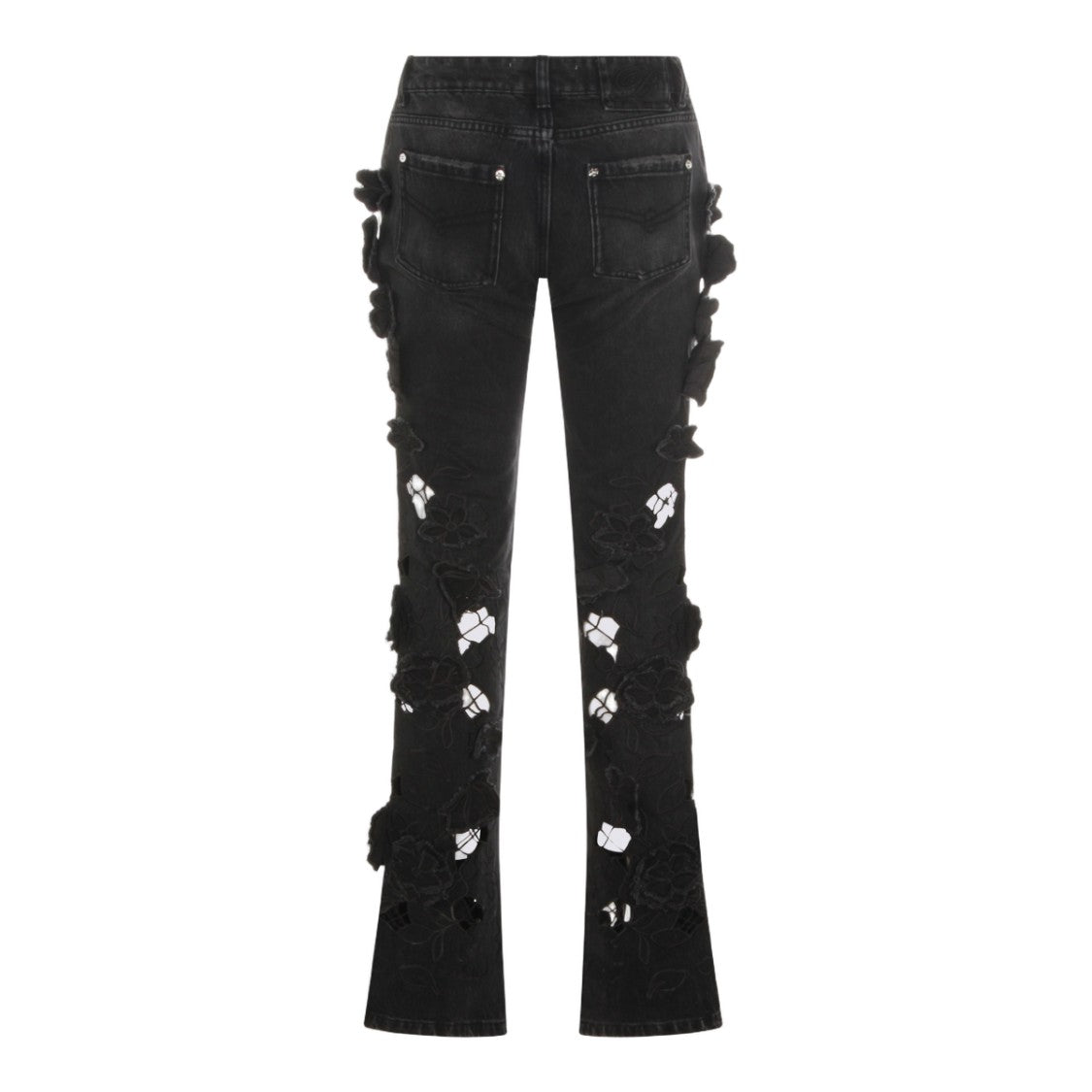 Blumarine Slim Fit Black Jeans With Floral Appliqués
