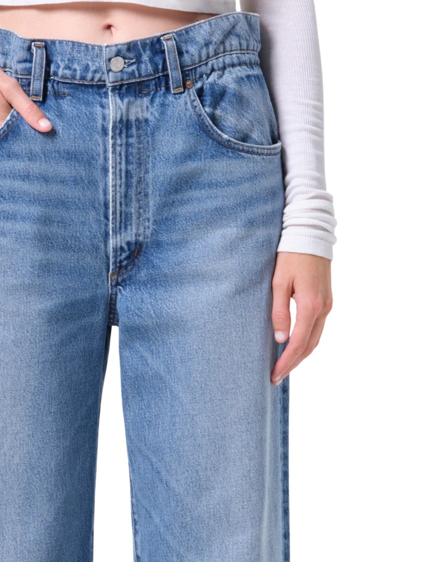 Agolde High-Rise Straight Jeans With Gathered Waistband In Medium Vintage Indigo