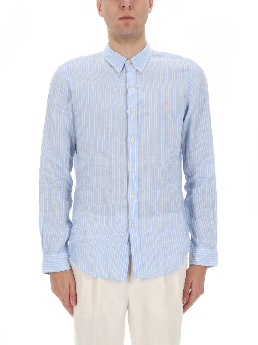Polo Ralph Lauren Light Blue Vertical Stripes Linen Shirt