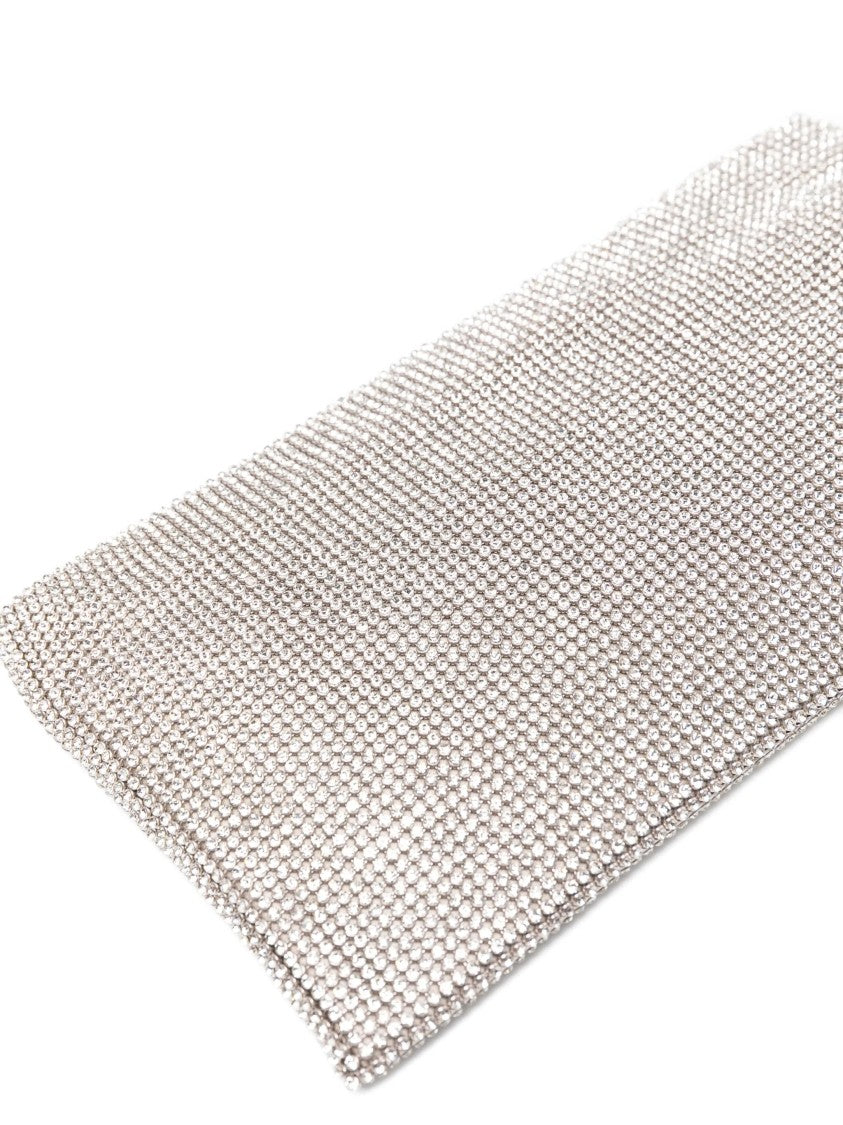 Benedetta Bruzziches Rectangular Silver Mesh Clutch Bag With Delicate Chain Strap
