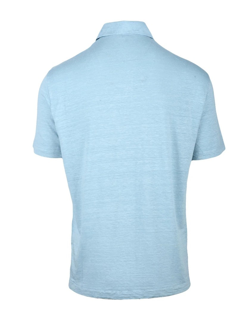 Wool & Co Light Blue Textured Linen Polo Shirt