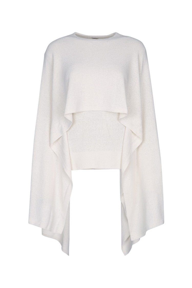 Totême Layered White Knit Cape With Asymmetrical Hemline