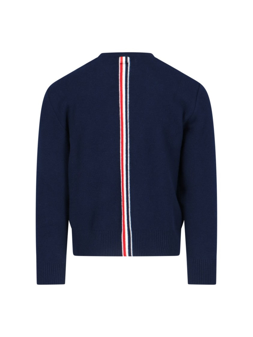 Thom Browne Tricolor Detail Crewneck Sweater – Blue