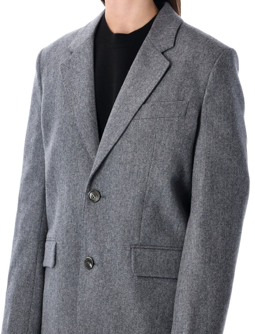 Ami Grey Wool Flannel Loose-Fit Single-Breasted Jacket