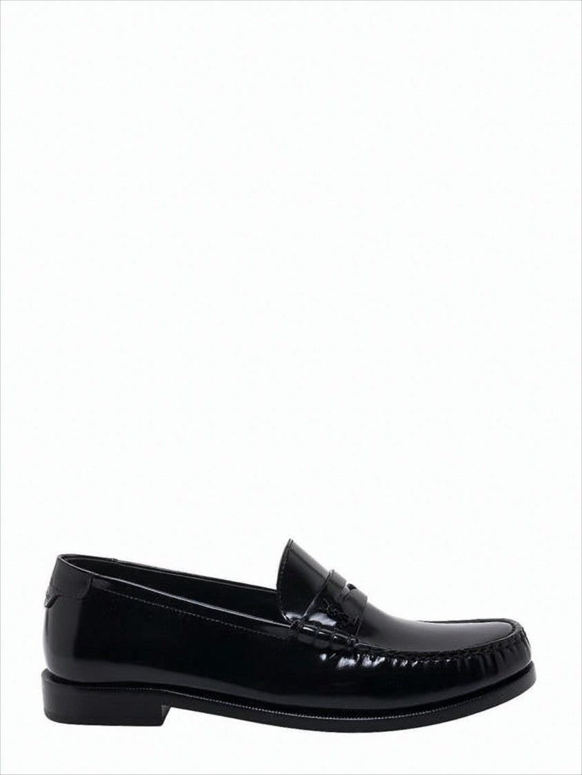 Saint Laurent Polished Black Cow Leather Loafers