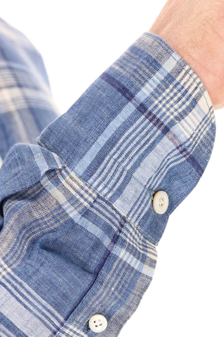 Finamore Tokyo Line Madras Pure Linen Tailored Shirt