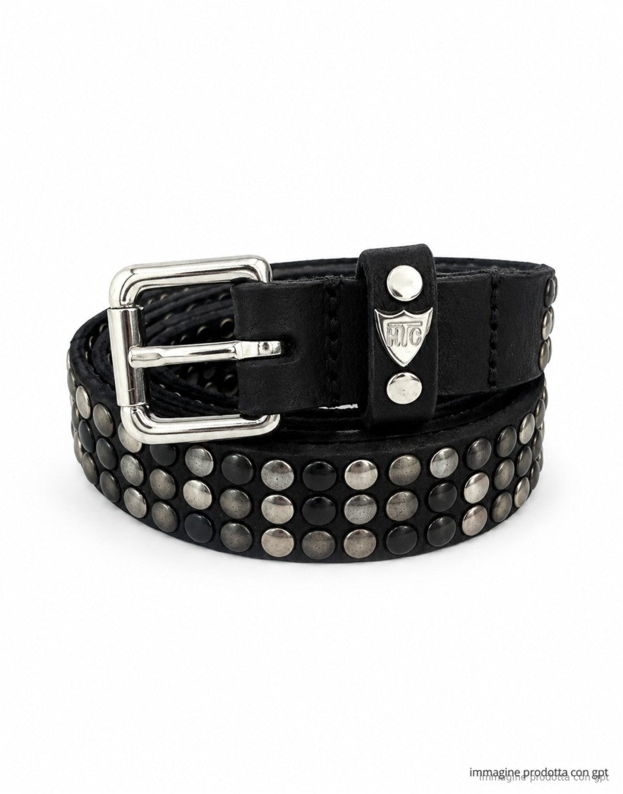 Htc Los Angeles Black 3000 Studs Silver Buckle Belt