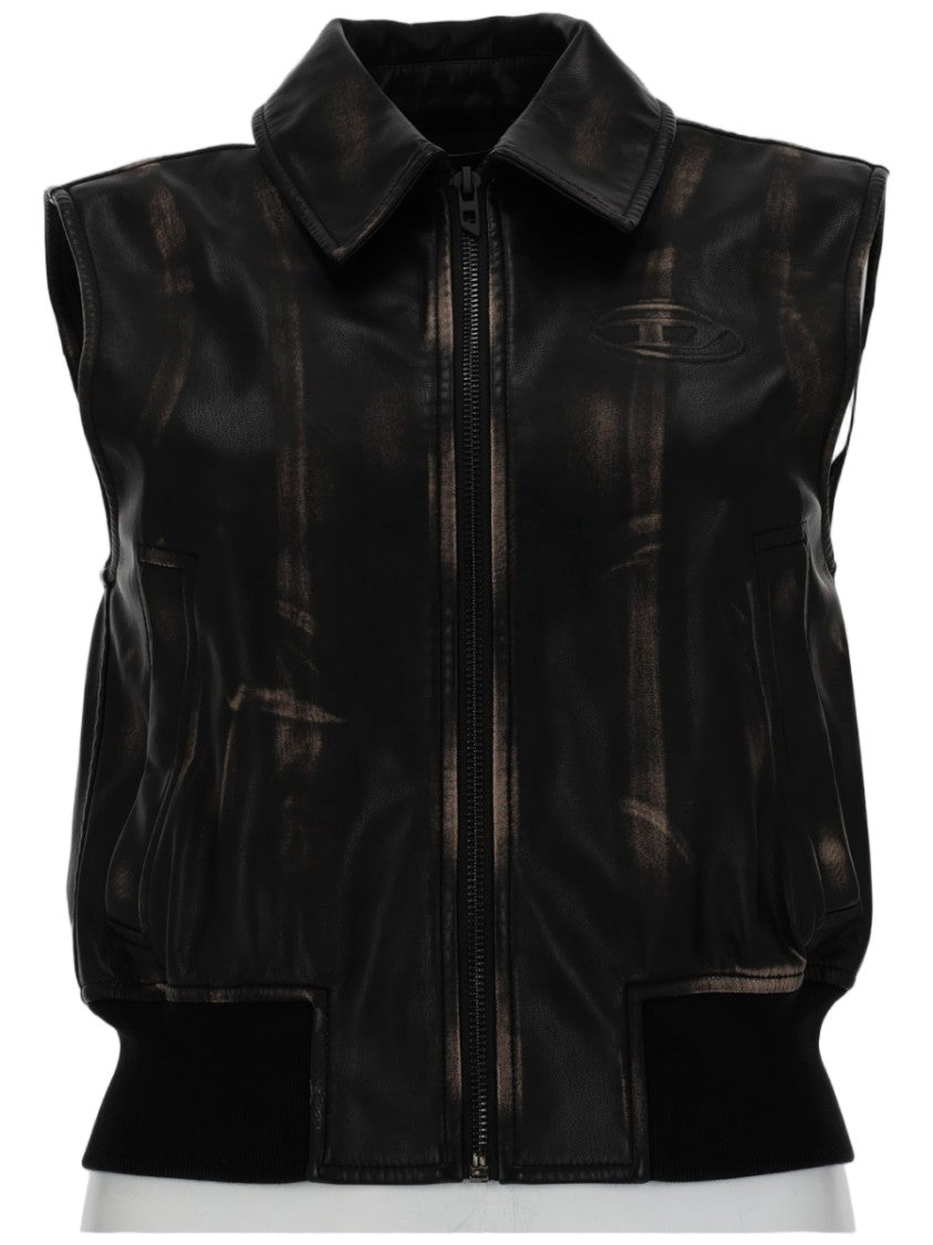 Diesel Grey Distressed Polyester Bomber Vest