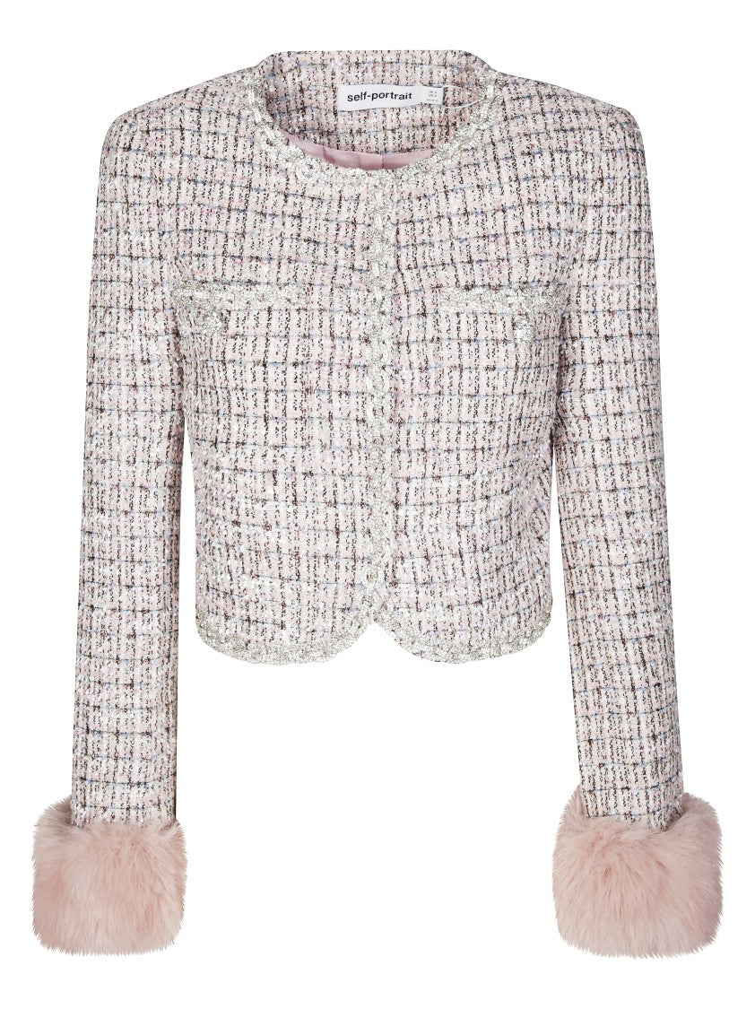 Self-Portrait Textured Boucle Jacket With Classic Collar