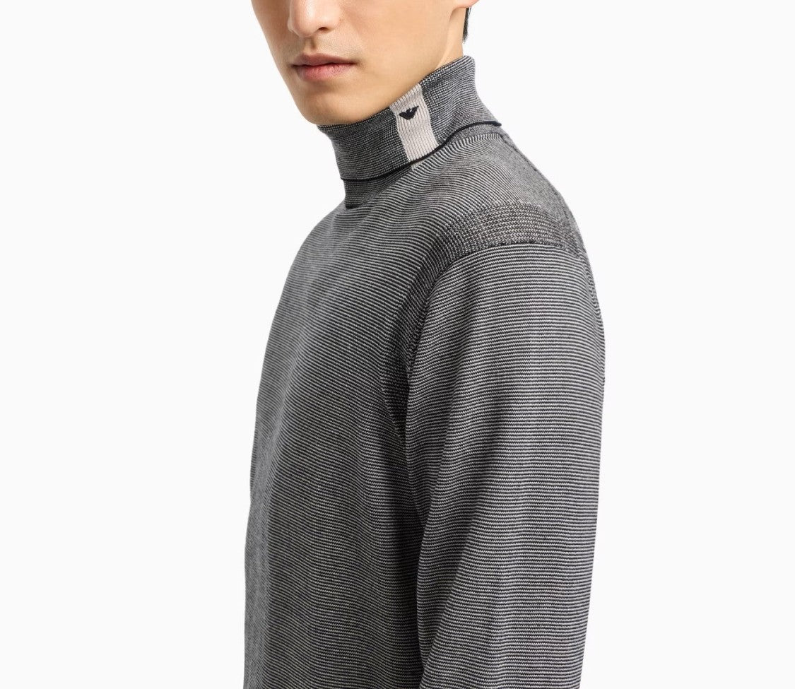 Emporio Armani Roll Neck Pullover With Subtle Striped Design