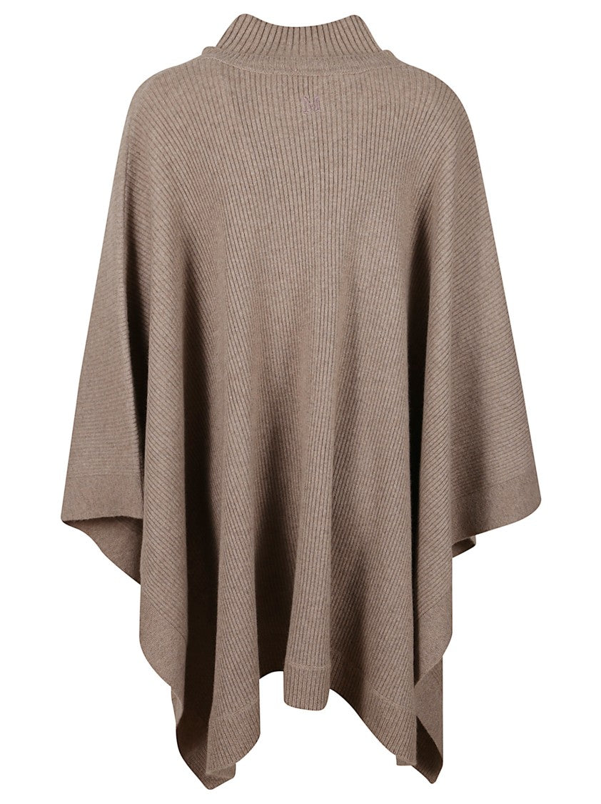 Max Mara Loose-Fitting Ribbed Knit Poncho With High Collar