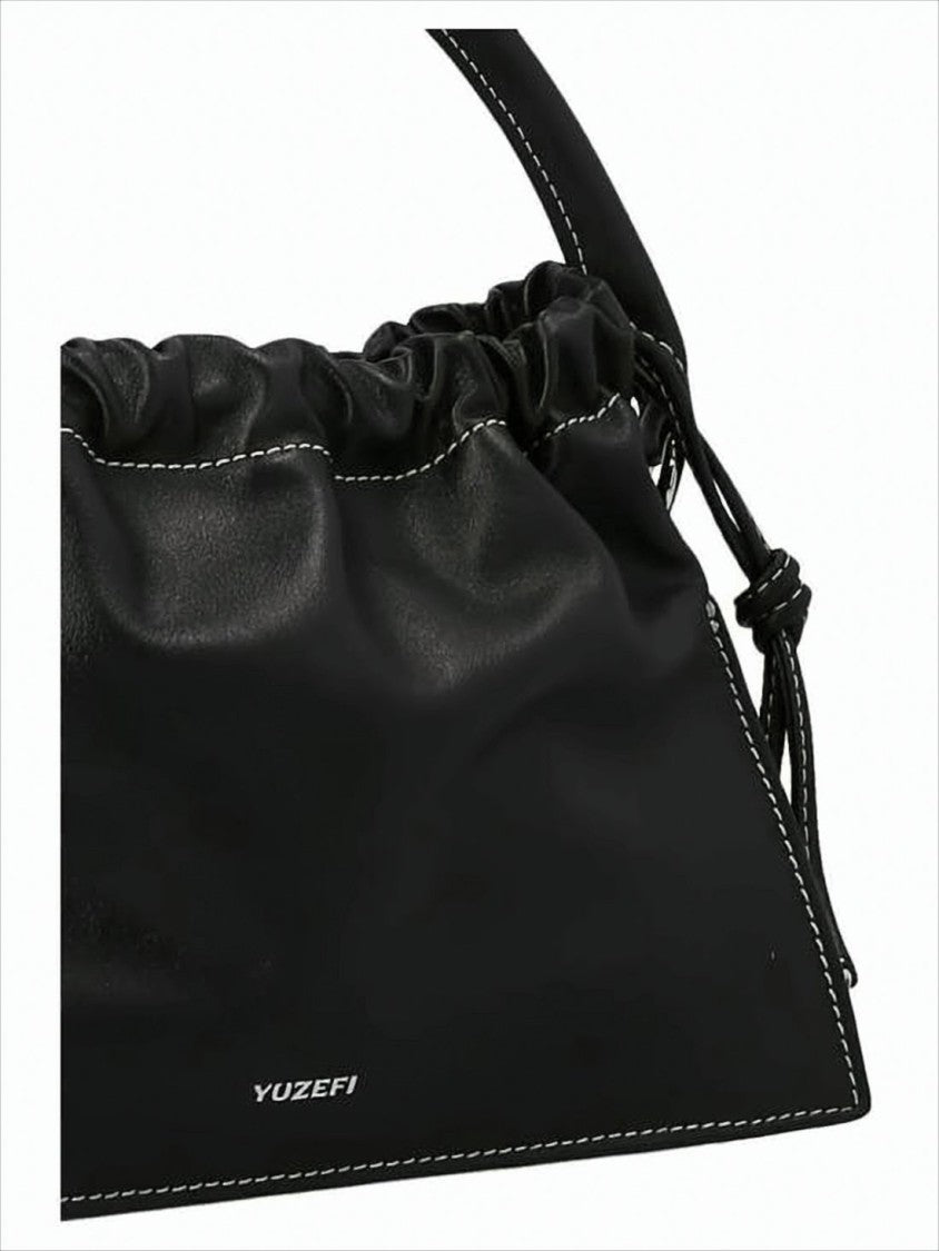 Yuzefi Smooth Leather Crossbody Bag With Gathered Top Edge