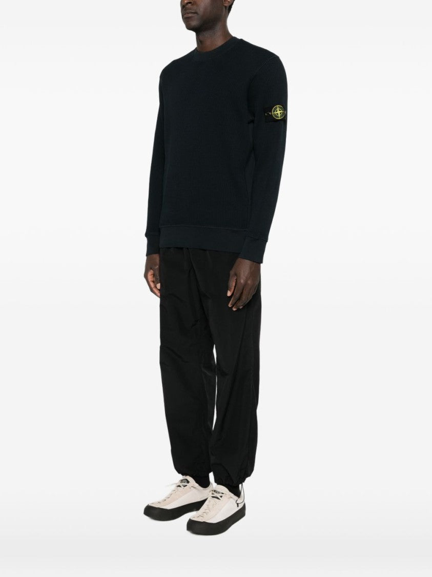 Stone Island Long Sleeve Ribbed Pullover With Distinctive Patch