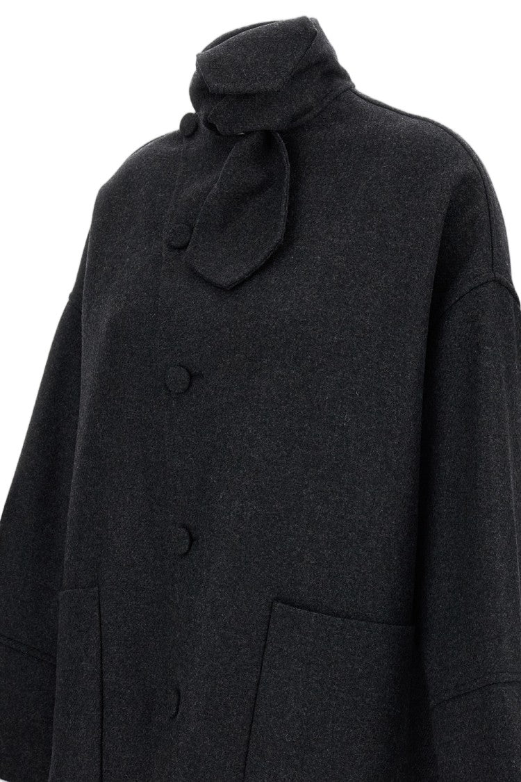 Plan C Double-Faced Mélange Wool Jacket With Loop Scarf Detail