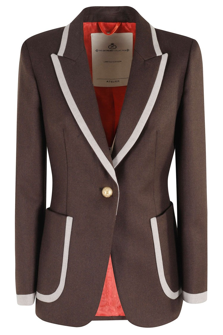 The Extreme Collection Tailored Brown Wool Blazer With Velvet Trim