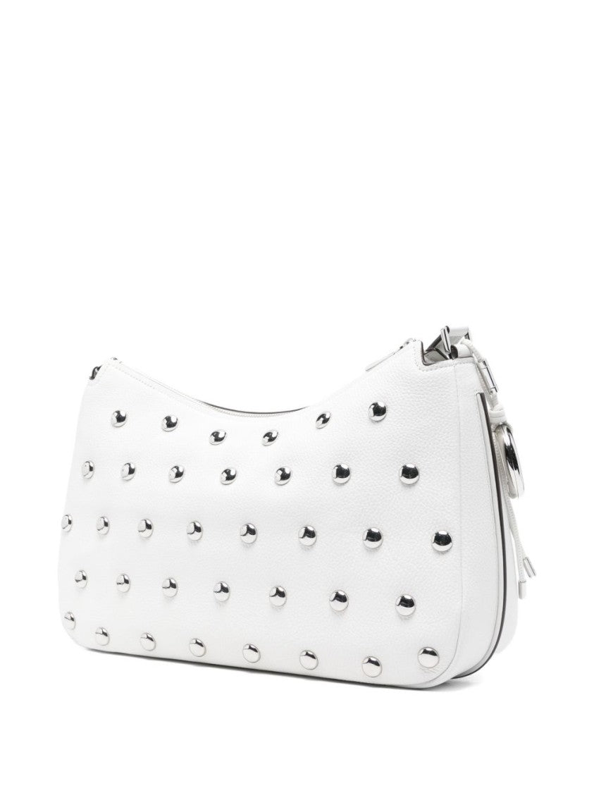 Michael Kors White Leather Shoulder Bag With Silver-Tone Studs