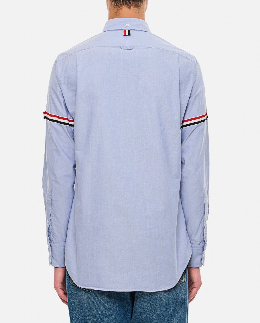 Thom Browne Button-Down Cotton Shirt With Grosgrain Detailing And Logo Patch