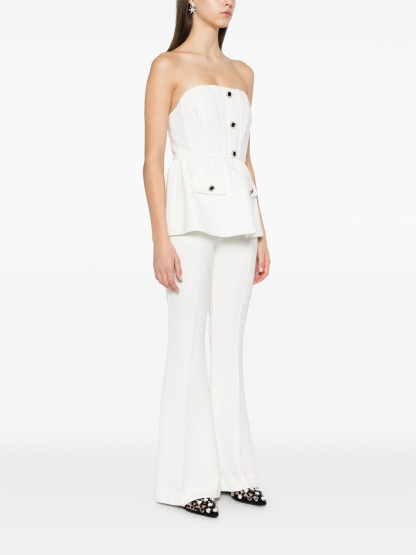 Self-Portrait Fitted White Trousers With Flared Hem