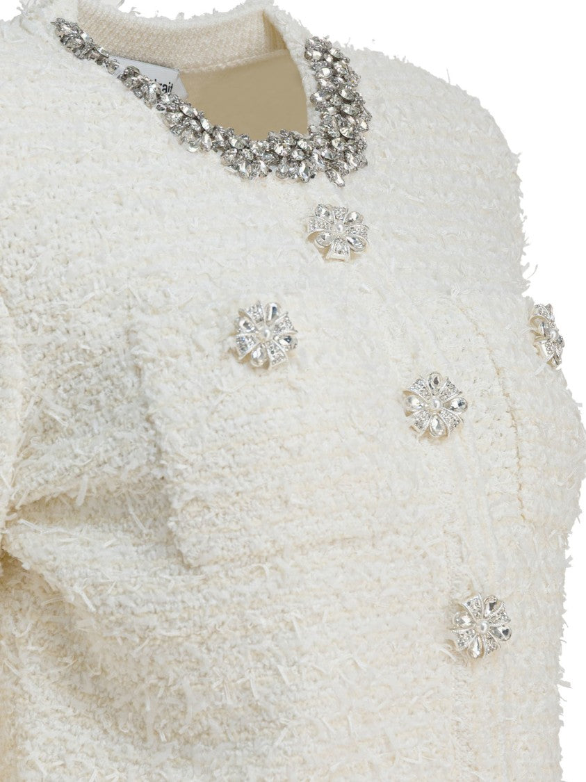 Self-Portrait Embellished Wool-Blend Cardigan