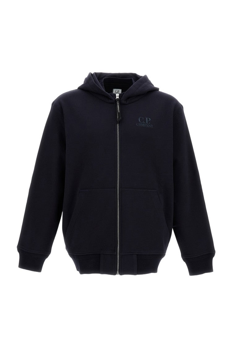 C.P. Company Diagonal Raised Fleece Zip Hoodie With Logo Detail