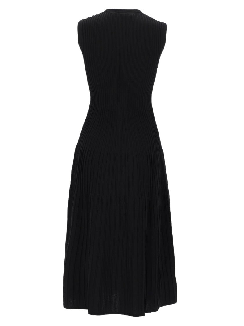 Max Mara Fitted Black Midi Dress With Ribbed Texture