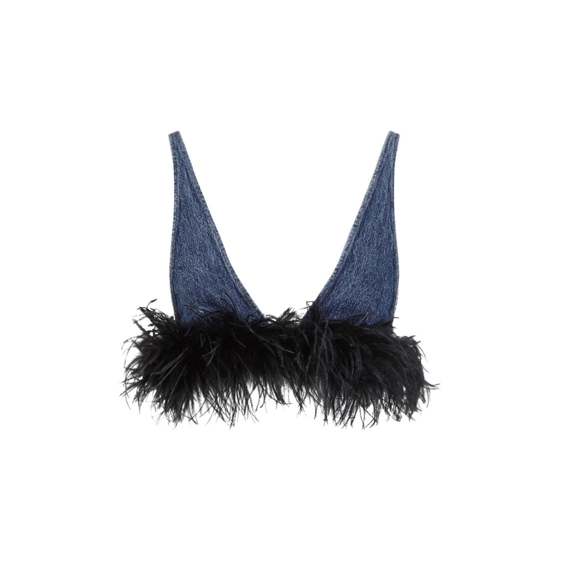 Miu Miu Blue And Black Cotton Top With Feathers