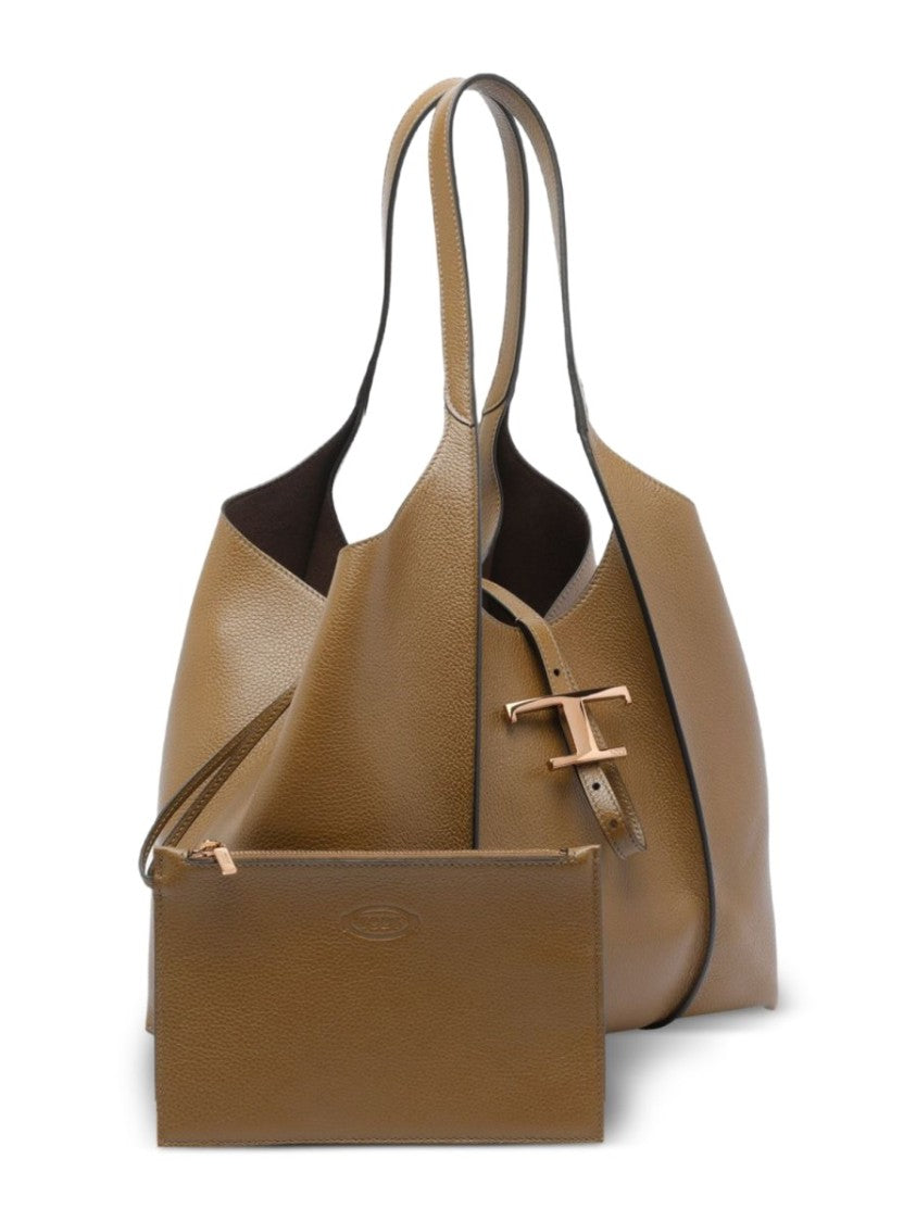 Tod's Black T Timeless Textured Calfskin Tote Bag