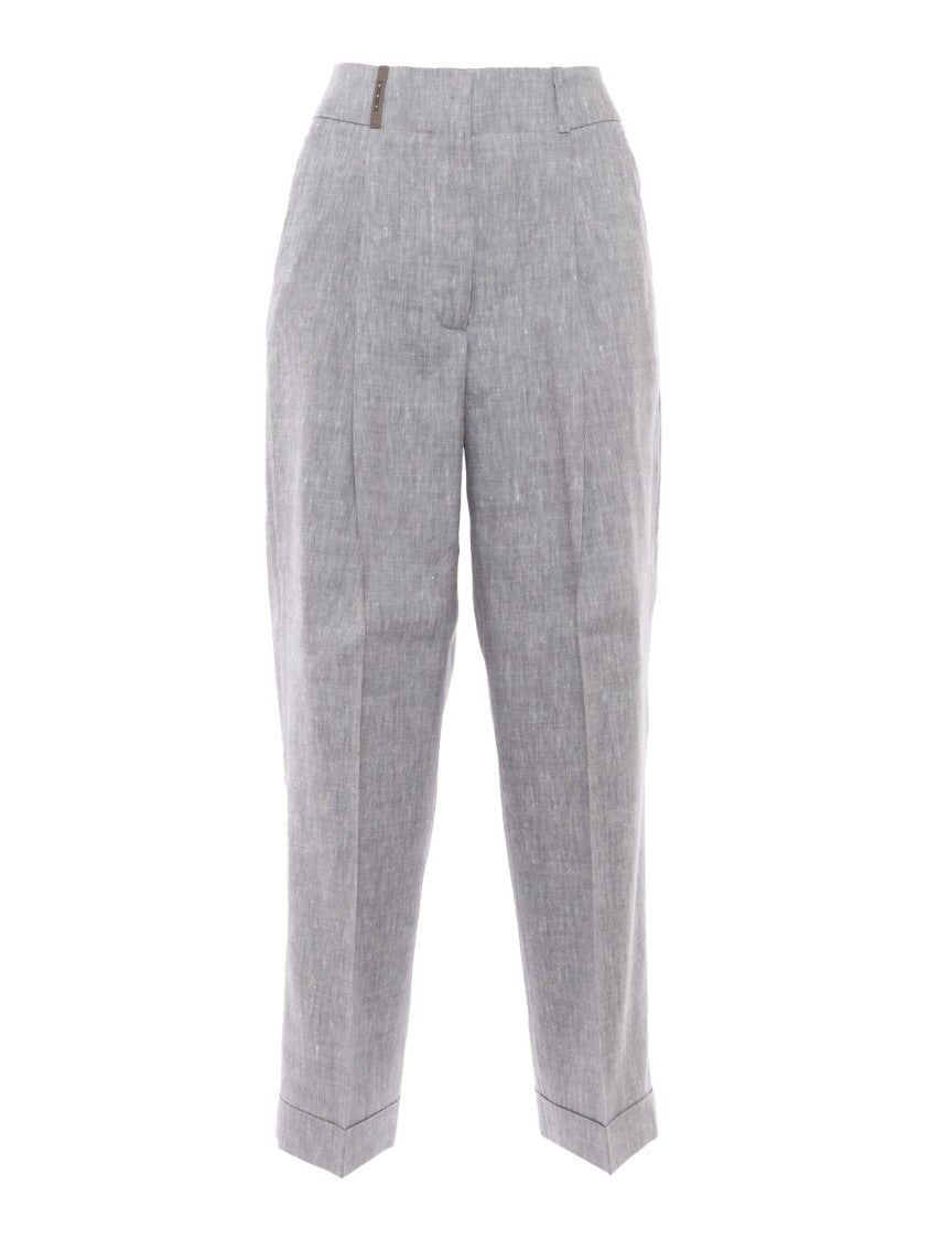 Peserico Cropped Grey Trousers With Tailored Silhouette