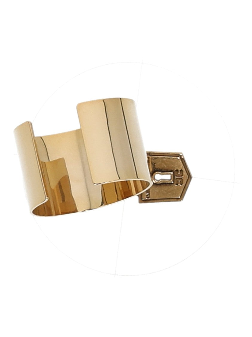 Elisabetta Franchi Polished Brass Cuff Bracelet With Distinctive Padlock Charm