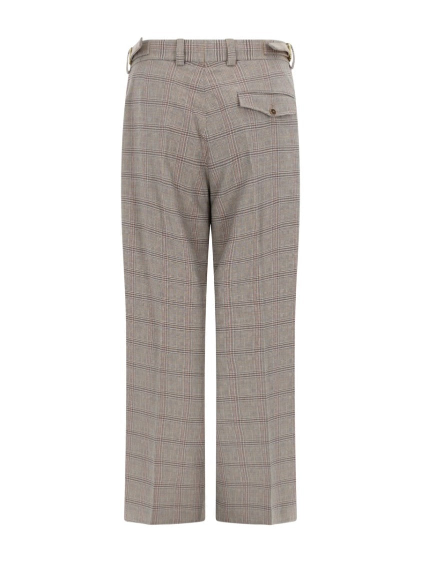 Drôle De Monsieur Neutrals Large Checkered Front Pleats Pants