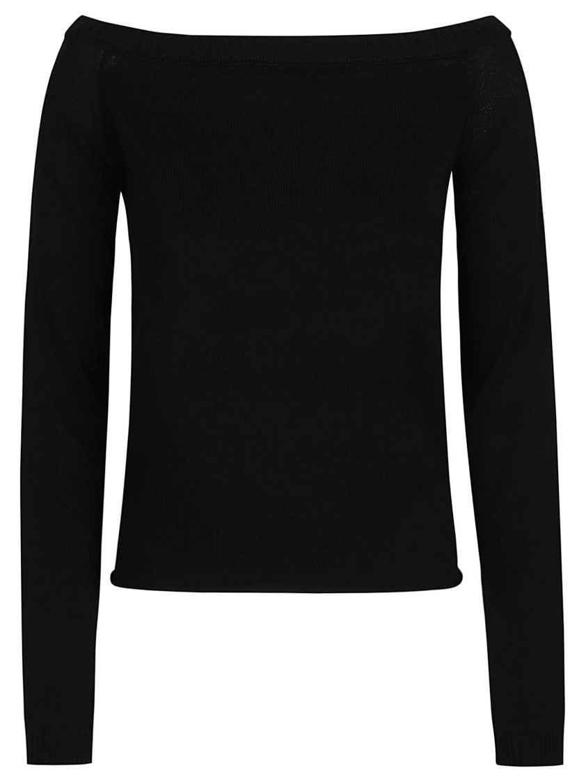 Iro Black Bulle Cropped Off-The-Shoulder Viscose-Blend Sweater