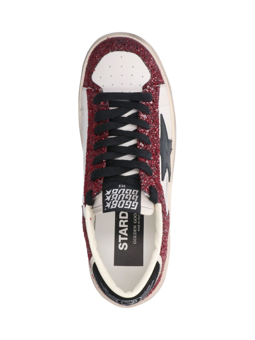 Golden Goose Low-Top Sneakers With Burgundy Glitter Overlays