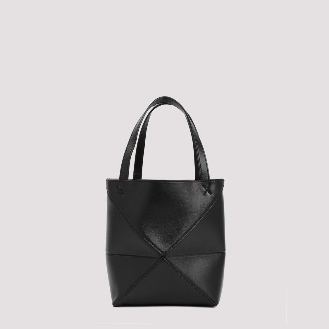 Loewe Mini Puzzle Fold Tote In Smooth Black Calf Leather