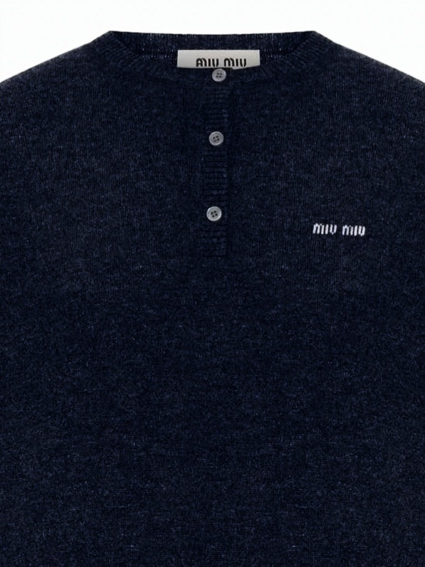 Miu Miu Textured Knit Cashmere Sweater With Button Placket