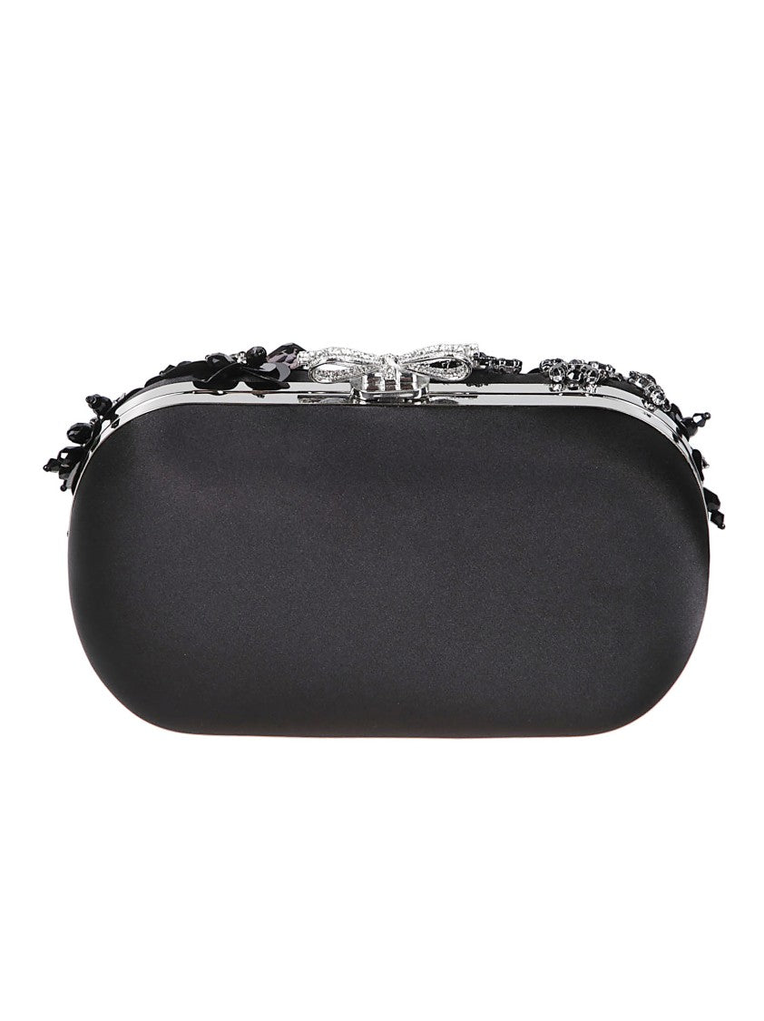 Self-Portrait Satin Floral Crystal Silver Clutch