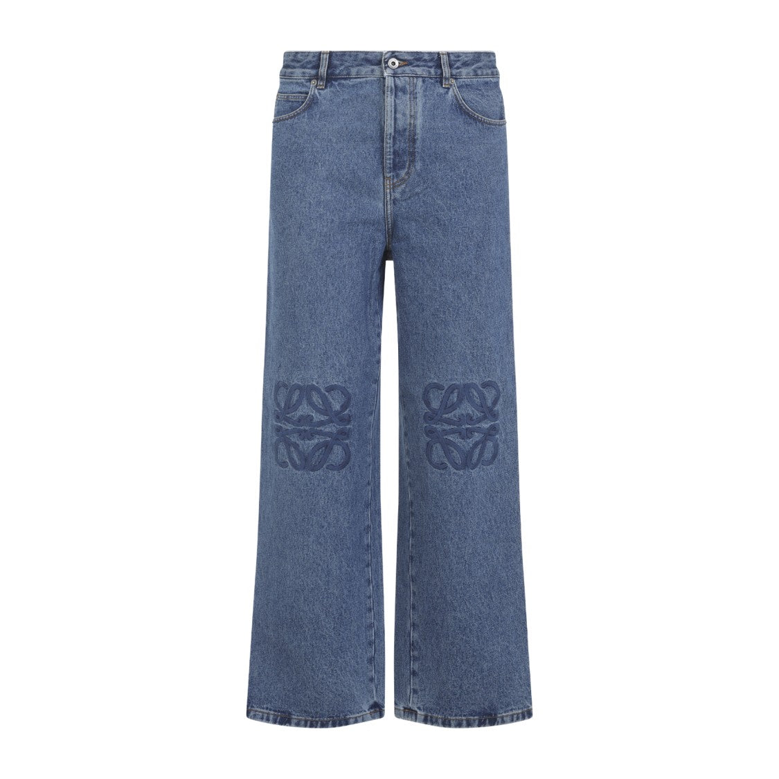 Loewe Relaxed Straight-Leg Jeans With Tonal Embroidery And Leather Patch
